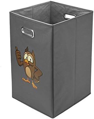 Avinee Folding Laundry Clothes Hamper,Decorative Foldable Clothes Bin With Built-in Chrome Handles(Owl)