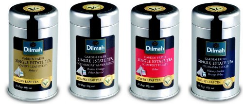 Dilmah, Single Estate Elevation Teas, Set of All Four Elevations, Low Grown 800 Ft to High Grown 5700 Ft, Single Origin Pure Ceylon, 20 Luxury Leaf Bags in Designer Tin Caddy, Biodegradable Sachets, (Pack of 4)