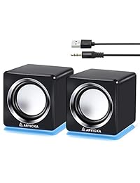 ARVICKA bocinas con USB y LED color azul. Bocinas con cable para laptop, computadoras de escritorio pequeñas con canal 2.0, Echo Dot, versión actualizada