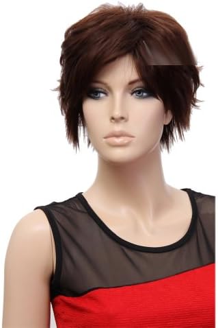 Modotop Charm Light Brown Short Straight Chaos Hair Natural Realistic Wig for White Women , with Wig Cap 100% Kanekalon Fiber Synthetic