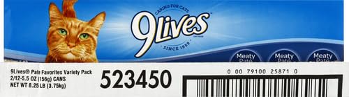 9LIVES PATÉ FAVORITES WET CAT FOOD VARIETY PACK, 5.5 OUNCE (PACK OF 12)