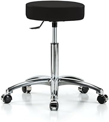 Perch Single Lever Adjustable Rolling Backless Swivel Stool in Chrome for Office Salon Home Garage or Work Shop 20.5" - 28" (Hard Floor Casters/Black Vinyl)