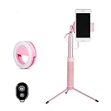 Selfie Stick Tripod 1.12M with Ring Light Remote Bluetooth for Live Stream Compatible for iPhone X/SE/6/6s/6 Plus/7/7 Plus/8/8 Plus/,Samsung 8/S8/S8 Plus,Nexus,LG,Moto and More(Pink)