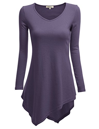 Doublju Women Stretchy Handkerchief Hem Line Long Sleeve Plus Size Tunics DEEPPURPLE,3XL