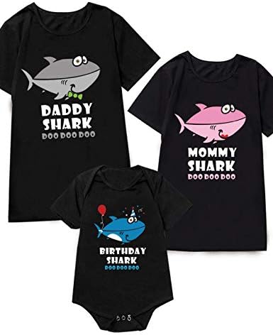 Funny Shark Crew Neck Short Sleeve T-Shirts Family Matching Tops Casual Basic Tee Shirts