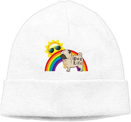 Dempery Pug Life Thug Dog Cartoon and Sun Rainbow Unisex Fashion Beanie Knit Hat Cap Colorkey