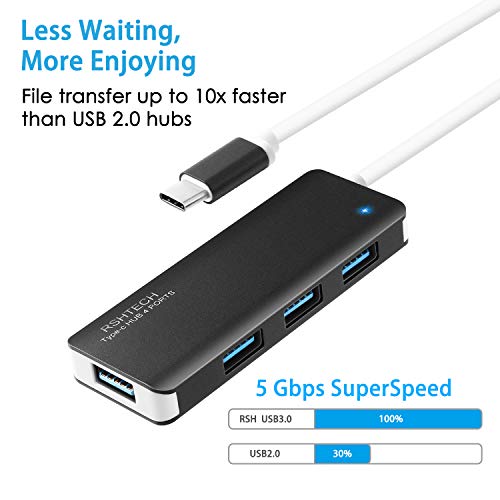 RSHTECH USB C Hub Type C to 4 Port USB 3.0 Hub Ultra Slim Splitter (Black)