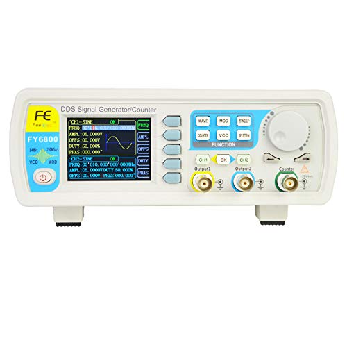DOMINTY Function Generator AC100-240V FY6800 60MHz Double Channel DDS Function Arbitrary Waveform Signal Generator Frequency Meter 250MSa/s Sine Square/Triangle/Pulse/Sawtooth Wave/Staircase Wave