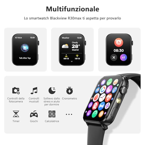 Blackview Smartwatch for Men and Women, Make and Answer Calls, 1.91 Inch Smart Watch 100+ Sports Modes/Sleep/Heart Rate Monitor/SpO2/Flashlight for Android IOS