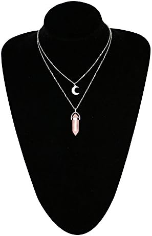 Cozylife Natural Stone Multilayer Moon Choker Necklace Pendant Fashion Jewelry for Women Girls