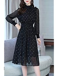 DBM - Vestido largo de gasa con estampado de lunares y cintura elástica para mujer