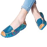 Fheaven New Women Leather Shoes Loafers Soft Leisure Flats Female Casual Shoes Boat Shoes Flats (US:9.5, Blue)