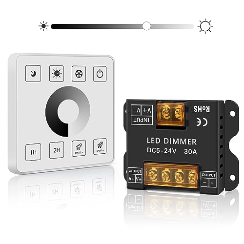 TERRIFI RF Wall Mounted LED Wall Controller, Touch Panel Dimmer Controller for Single Color LED Strips, Suitable for DC5V/12V/24V 30A Systems, Effortlessly Adjust Brightness