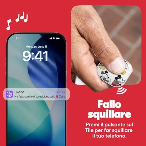 x Disney Tile - Localizzatore, cerca oggetti e tracker Bluetooth per chiavi, borse e altro. Trova telefono. Compatibile con iOS e Android. Pacchetto da 1 (Bianco) - Mickey