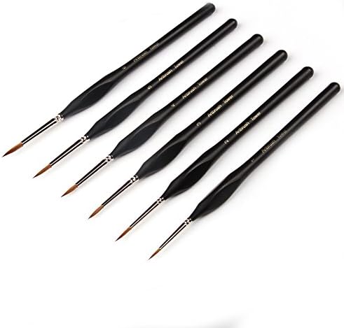 Kolinsky Detail Paint Brush Set - 6 Sizes ,Red Sable Hair,Triangular Wooden Handle,Great for Detailing &amp; Art Painting - Acrylic, Watercolor, Oil - Miniatures, Models