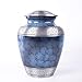 GSM Brands Cremation Urn Holds Adult Human Ashes - Large Handcrafted Funeral Memorial with Striking Blue Design (Aluminum - 10 Inch Height x 8 Inch Width)