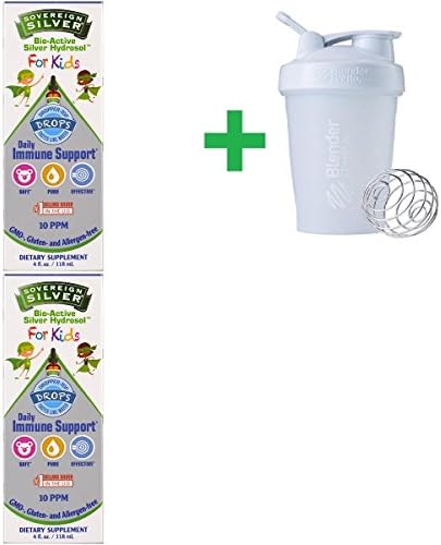 Sovereign Silver, Bio-Active Silver Hydrosol, For Kids, Daily Immune Support Drops, 4 fl oz (118 ml)(2 Packs)+ Assorted Sundesa, BlenderBottle, Classic With Loop, 20 oz