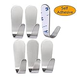 HOMEIDEAS Bathroom 3M Self Adhesive Hook for Towel and Robe,Decorative Wall Adhesive Hooks for Home Kitchen Coats Hats Keys,Brushed Stainless Steel,Pack of 6