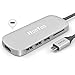 HooToo USB C Hub, 6-in-1 USB C Adapter with 4K USB C to HDMI, 3 USB 3.0 Ports, SD Card Reader, PD Charging Port for MacBook/Pro/Air (2018)，ChromeBook，and More - Silver