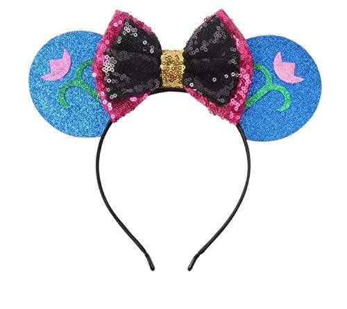 CLGIFT Frozen Inspired Minnie Mouse Ears Headband,Pick your princess, Elsa Minnie Ears, Snowflake Ears, Anna Ears,holiday minnie ears (ANNA)
