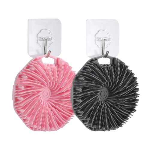 2Pcs Silicone Body Scrubber,Exfoliating Body Scrubbers for use in Shower,Silicone Body Brush for Showering and Anti-Slippery Handles for All Skin Types,Eco Friendly Shower Scrubber for Body (Pink)