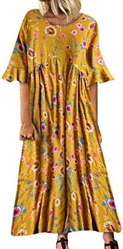 Womens Vintage Dress, Leisure Trumpet Sleeve O-Neck Dress Ladies Broken Flower Print Long Dress ❤️Sumeimiya