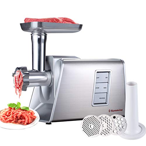 Sunmile SM-G73 Heavy Duty Electric Meat Grinder and Sausage Stuffer Maker 1000W Max with Stainless Steel Cutting Blade and 3 Cutting Plates and 1 Big Sausage Stuff, ETL Certificated (White)