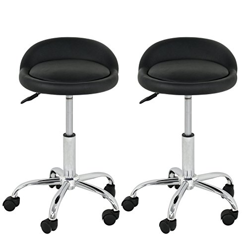 Rolling Swivel Stool w/Wheels Adjustable Tattoo Facial Massage Spa Salon Beauty Stools Chair with Back Support (black 2 pcs)