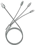 【Only Lightning Support Sync Data】Chafon 3 in 1 Multi USB Cable 3.3 Feet (1M) with 8 Pin Lightning,USB C,Micro USB Charging Connector for Android & iPhone Smartphones,iPad Tablets-Nylon Braided