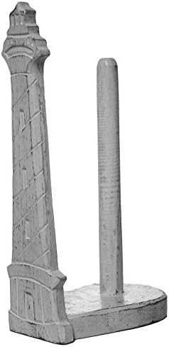 Nautical Decoration Hand Carved/ Painted Seashore Lighthouse Paper Towel Holder (White)