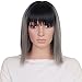 YOPO Grey Ombre Short Wig with Bangs - Silver Gray Ombre Wigs Dark Roots Bob Synthetic Hair Full Straight Wigs for Women with Free Wig Cap(Short Ombre Gray with Bangs)