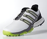 adidas Powerband Boa Boost Golf Shoes,White/Iron Metallic/Solar Slime,9 M US