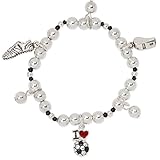 I Love Soccer Silver Tone Beaded Sports Charm Girls Stretch Bracelet