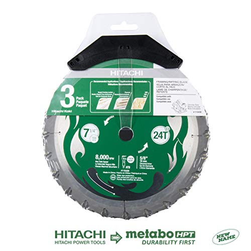Hitachi 115430 7-1/4" Circular Saw Blades, 3-Pack, 24T Framing/Ripping VPR Blades, High Performance Micro Grain Tungsten Carbide, 5/8" Diamond Arbor
