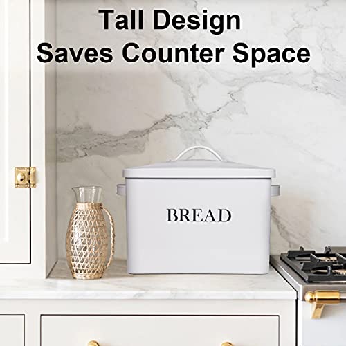 Extra Large White Bread box Vertical Vintage Metal Bread Bin With Lid