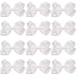 4 Inch Boutique Girls Hair Bows Hair Clips For Baby Girls Toddlers 12 Pcs Solid Color (White)