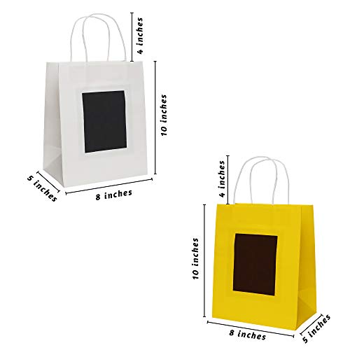 24 Gift Bags with Scratch Paper Panel for Customization 24 Pieces of Tissue Paper! 12 White 12 Yellow Bulk Paper Bags with Handles, Great as Small Gift Bags