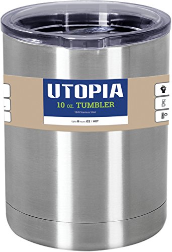 Utopia Tumbler - Stainless Steel Double Wall Insulated Large Coffee Mug / Travel Mug for Hot and Cold Drink - No Sweat Exterior (10 Oz, Stainless Steel) - by Utopia Home
