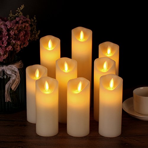 Vinkor Flameless Candles Flickering Candles Decorative Battery Flameless Candle Classic Real Wax Pillar with Dancing LED Flame & 10-Key Remote Control 2/4/6/8 Hours Timers (Ivory 4" 5" 6" 7" 8" 9")