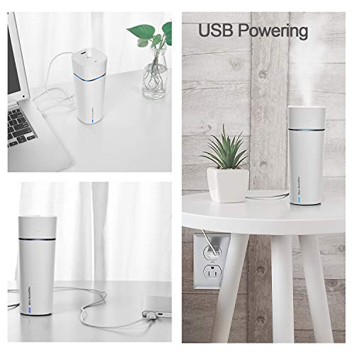 FHEAL Cool Mist Humidifier/USB Air Humidifier, Mini Cup Desktop Personal Humidifiers for Bedroom Car Office 240ml 40ml/h with Auto Shut-Off, 8 Hours Working Time,LED Night Light,White