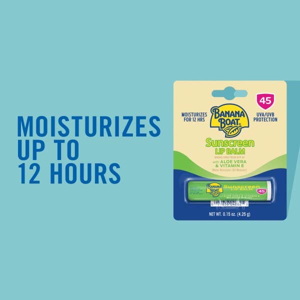 BANANA BOAT ALOE VERA WITH VITAMIN E SUNSCREEN LIP BALM, SPF 45 .15 OZ (4.25 G) (PACK OF 2)