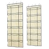 Hosome 2 Pack Over The Door Shoe Organizers with Adjustable Elastic Bands, Hanging Shoe Organizer with 12 Reinforced Mesh Pockets, 6 Large Mesh Storage Compartments, 8 Hooks, Beige, 59x22 inch