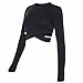 COLO Long Sleeve Crop Tops for Women - Activewear Workout Yoga Gym Top Lounge T Shirts -Cross Black(S)