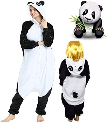 QSN Winter Cartoon Sleepwear Hoodie Flannel Cute Panda Pajamas Home Anime Pijama for Couple Women Pyjama Black