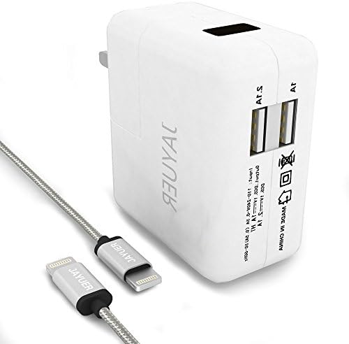 USB Wall Charger Jayuer Dual Port - Travel and Home with 2 Pack 6ft Nylon Braided 8 Pin Lightning to USB Data Charge Sync iPhone Cable for iPhone 7/7 PLUS/6/6S/5/SE/5S,iPad Air/mini(White)