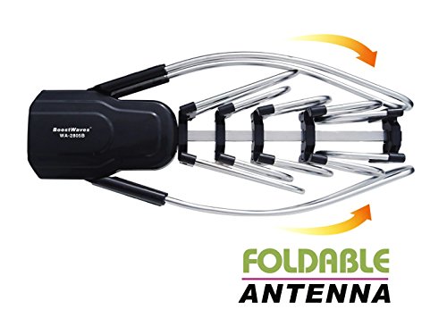 Supreme Amplified Boostwaves EasyAntenna 2805 B No Assembly Foldable Outdoor Remote Controlled HDTV UHF VHF Antenna FM Radio 360Â° Motorized Rotation and Set-Up Kit & 50ft RG6 Cable