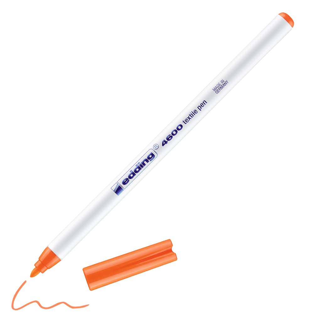 edding 4600 textile pen - neon orange - 1 pen - round nib 1 mm - permanent fabric pens for drawing on textiles, wash-resistant to 60 °C - fabric pen