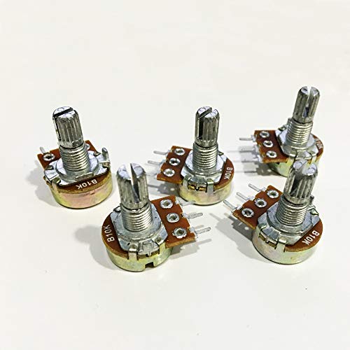 Poilee 5 Piece 10K Ohm Potentiometer 3 Terminals Linear Taper Rotary Audio B Type Potentiometer, B10K