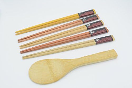 Wood Chopsticks Reusable Chopstick Classic Natural Gift 5 pack and a rice spoon Chinese tableware