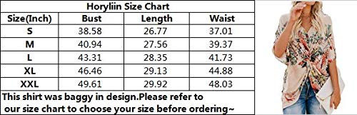 Horyliin Floral Tops for Women 3/4 Sleeve, Juniors Deep V Neck Fashion 2019 Work Blouses Tie Dye Pleated Front Knotted Tunic Shirts Apricot XL